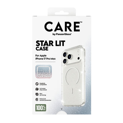 Coque MagSafe pour Apple iPhone 17 Pro, PanzerGlass, Care Urban Explorer Star Lit, Transparente Blanche