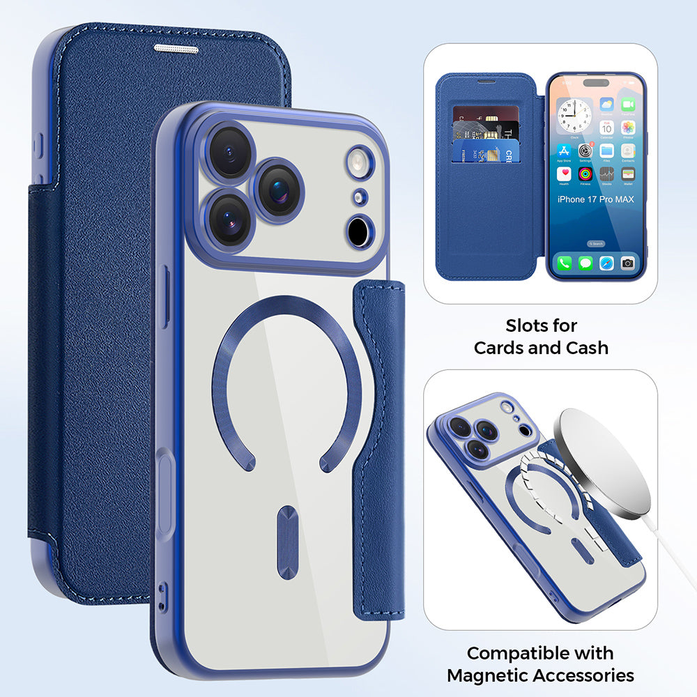 Étui MagSafe pour Apple iPhone 17 Pro, Techsuit, SmartMag Book, Bleu