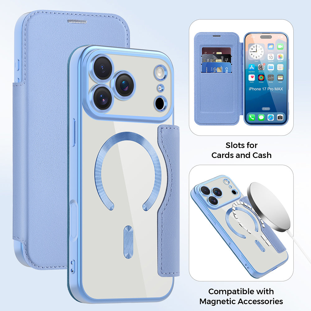 Housse MagSafe pour Apple iPhone 17 Pro, Techsuit, SmartMag Book, Bleu