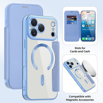 Housse MagSafe pour Apple iPhone 17 Pro, Techsuit, SmartMag Book, Bleu