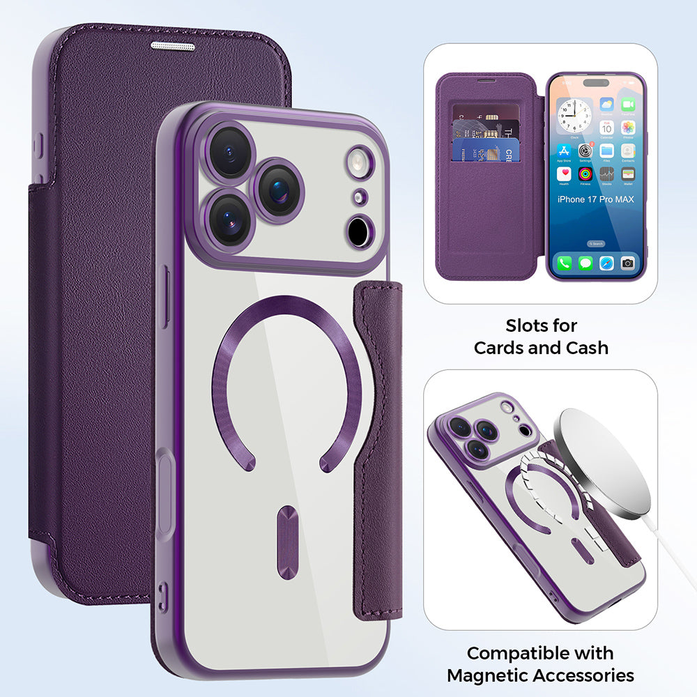 Housse MagSafe pour Apple iPhone 17 Pro, Techsuit, SmartMag Book, Mauve