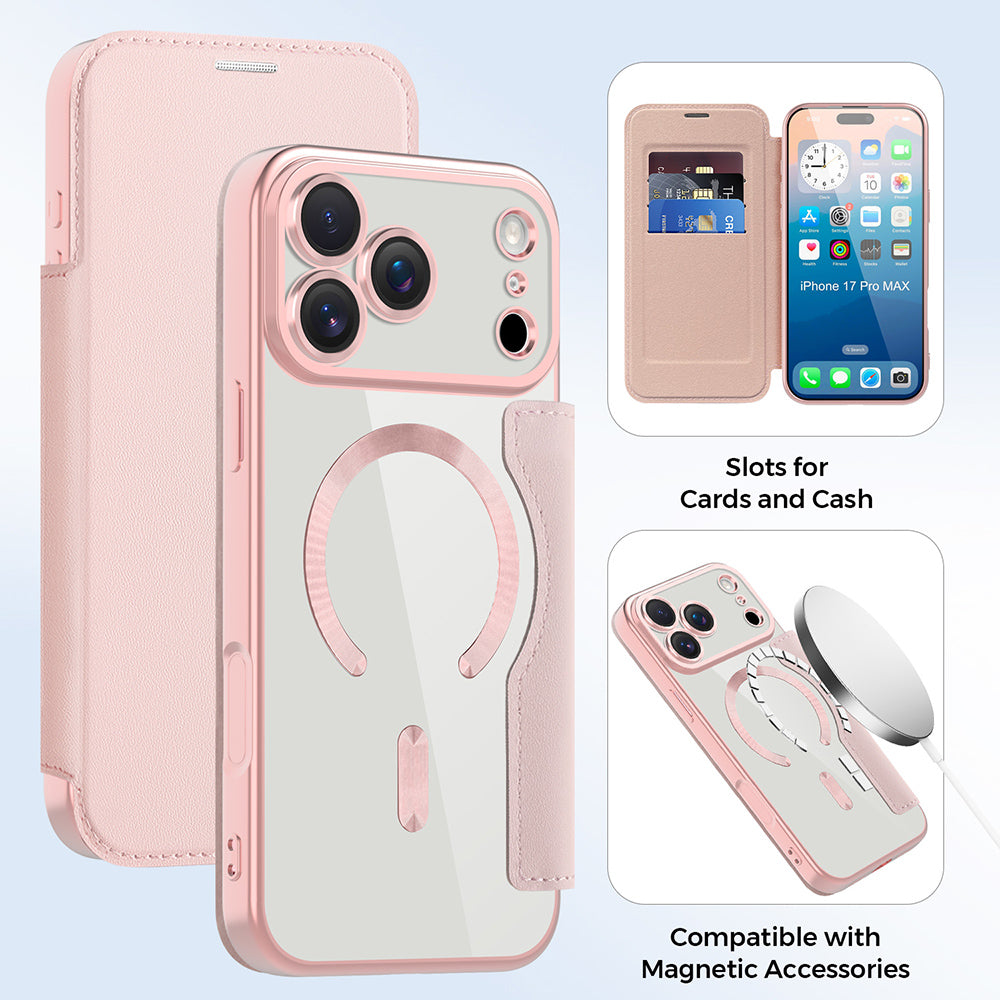 Étui MagSafe pour Apple iPhone 17 Pro, Techsuit, SmartMag Book, Rose
