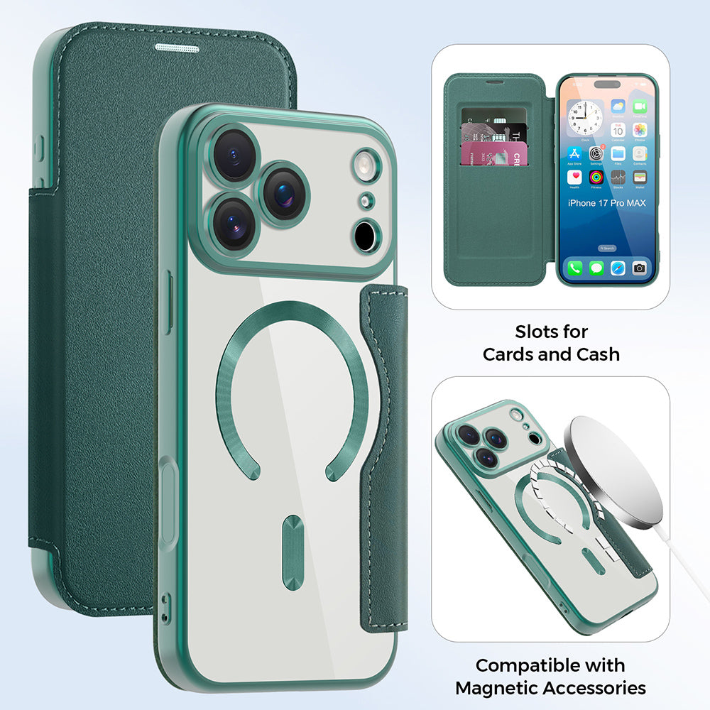 Étui MagSafe pour Apple iPhone 17 Pro, Techsuit, SmartMag Book, Vert