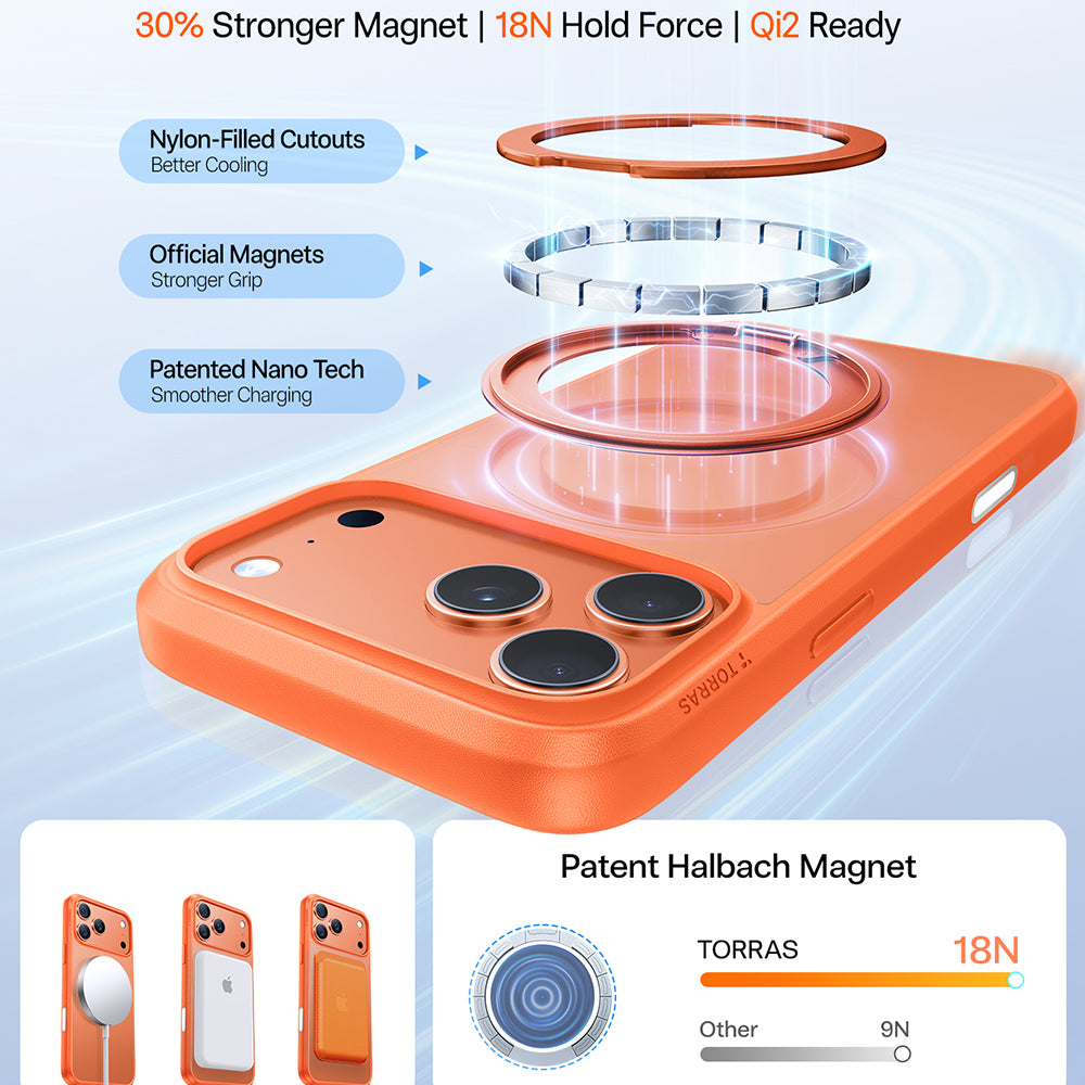 Coque MagSafe pour Apple iPhone 17 Pro, Torras, Ostand Pro, Orange