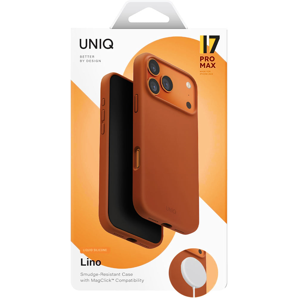 MagSafe Case for Apple iPhone 17 Pro, UNIQ, Lino MagClick, Dark Orange