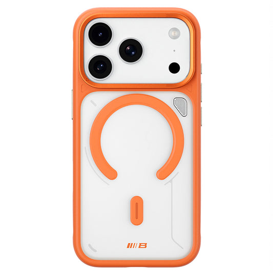 Coque MagSafe pour Apple iPhone 18 Pro / 17 Pro, Blueo, support dissipateur de chaleur, orange transparent satiné