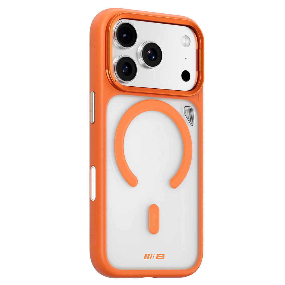 Coque MagSafe pour Apple iPhone 18 Pro / 17 Pro, Blueo, support dissipateur de chaleur, orange transparent satiné