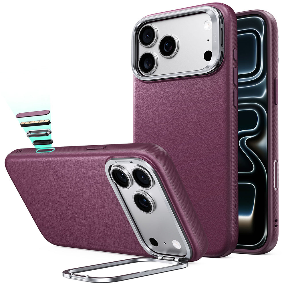 Coque MagSafe pour Apple iPhone 18 Pro / 17 Pro, ESR, Atelier avec support, Bordeaux foncé satinée