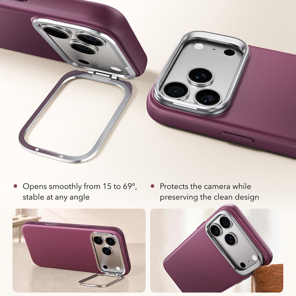 Coque MagSafe pour Apple iPhone 18 Pro / 17 Pro, ESR, Atelier avec support, Bordeaux foncé satinée