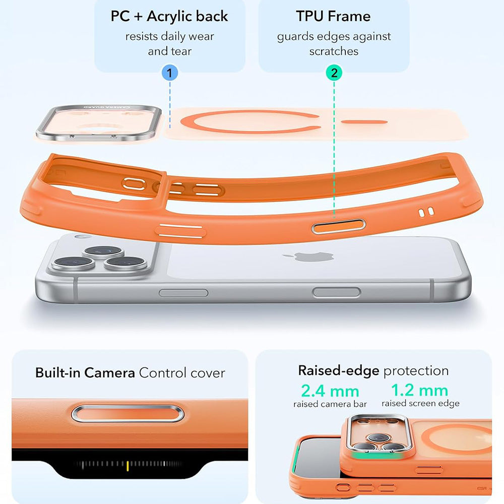 Coque MagSafe pour Apple iPhone 18 Pro / 17 Pro, ESR, Classic Hybrid Kickstand, Orange Satinée