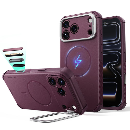 Coque MagSafe pour Apple iPhone 18 Pro / 17 Pro, ESR, Cyber Armor Kickstand, Bordeaux Foncé Satiné