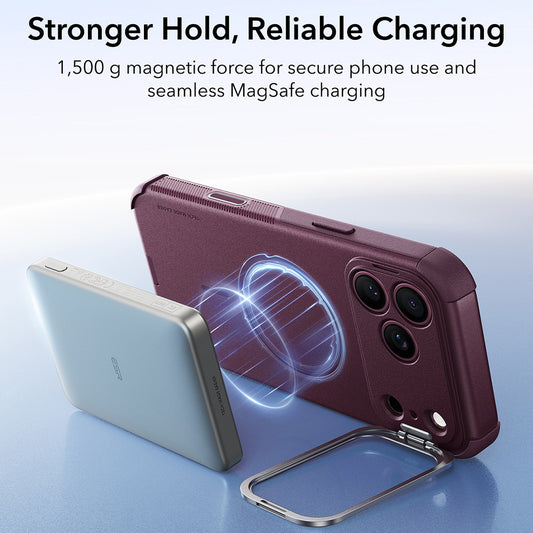 Coque MagSafe pour Apple iPhone 18 Pro / 17 Pro, ESR, Cyber Armor Kickstand, Bordeaux Foncé Satiné