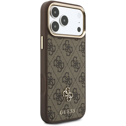 Coque MagSafe pour Apple iPhone 18 Pro / 17 Pro, Guess, 4G Cardslot & Big Strap, marron
