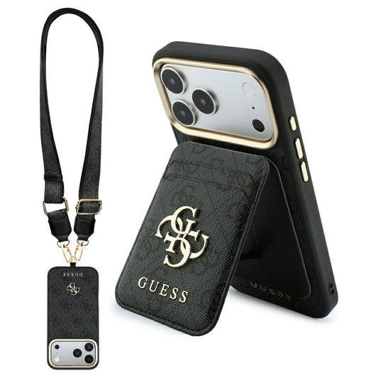 Coque MagSafe pour Apple iPhone 18 Pro / 17 Pro, Guess, 4G Cardslot & Big Strap, noire