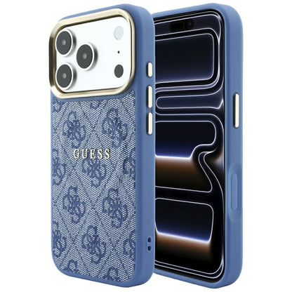 Coque MagSafe pour Apple iPhone 18 Pro / 17 Pro, Guess, 4G Embossed Classic, Bleue