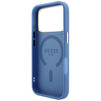 Coque MagSafe pour Apple iPhone 18 Pro / 17 Pro, Guess, 4G Embossed Classic, Bleue
