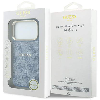 Coque MagSafe pour Apple iPhone 18 Pro / 17 Pro, Guess, 4G Embossed Classic, Bleue