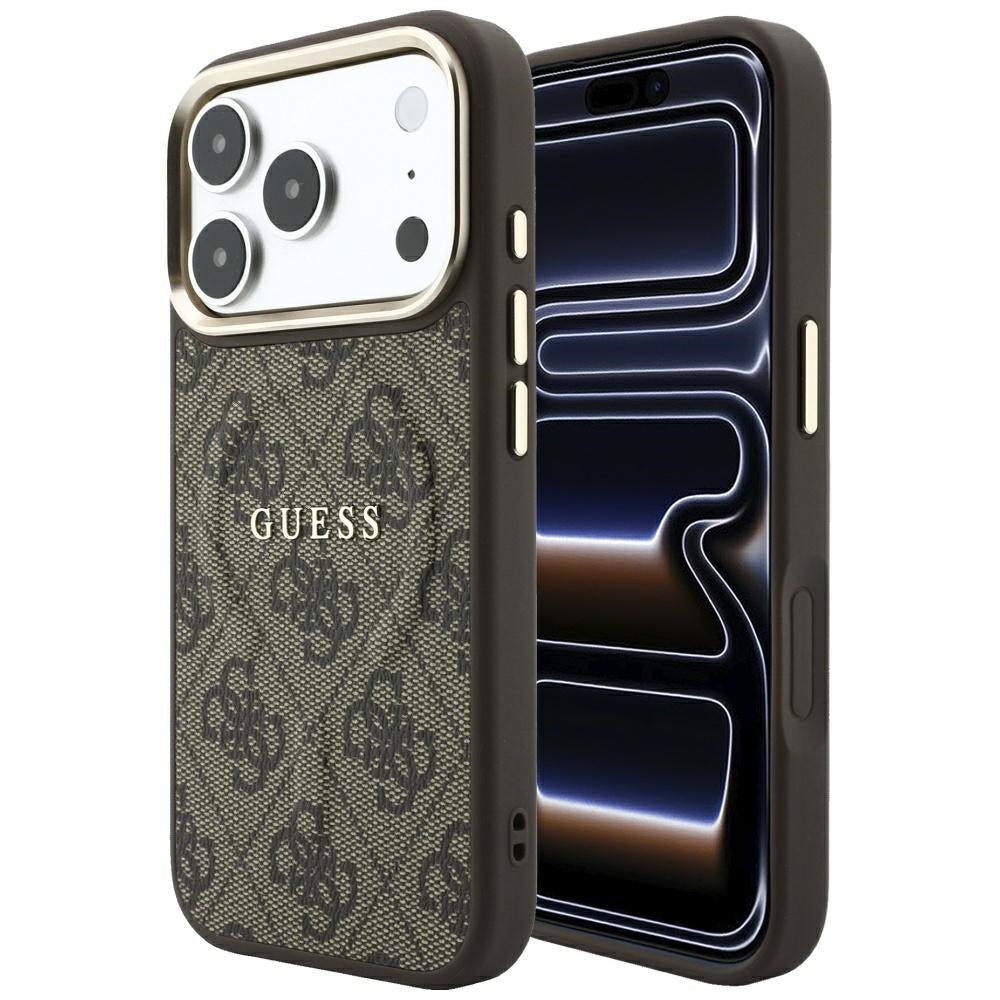 Coque MagSafe pour Apple iPhone 18 Pro / 17 Pro, Guess, 4G Embossed Classic, Marron