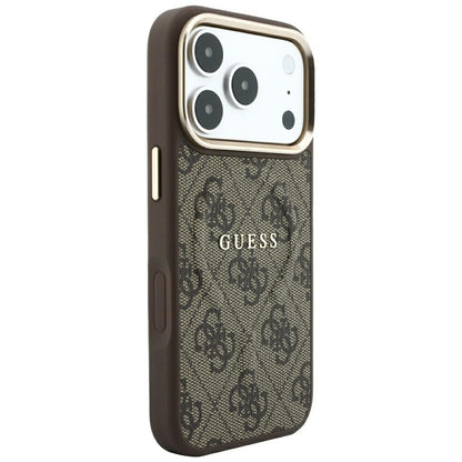 Coque MagSafe pour Apple iPhone 18 Pro / 17 Pro, Guess, 4G Embossed Classic, Marron