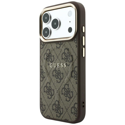 Coque MagSafe pour Apple iPhone 18 Pro / 17 Pro, Guess, 4G Embossed Classic, Marron