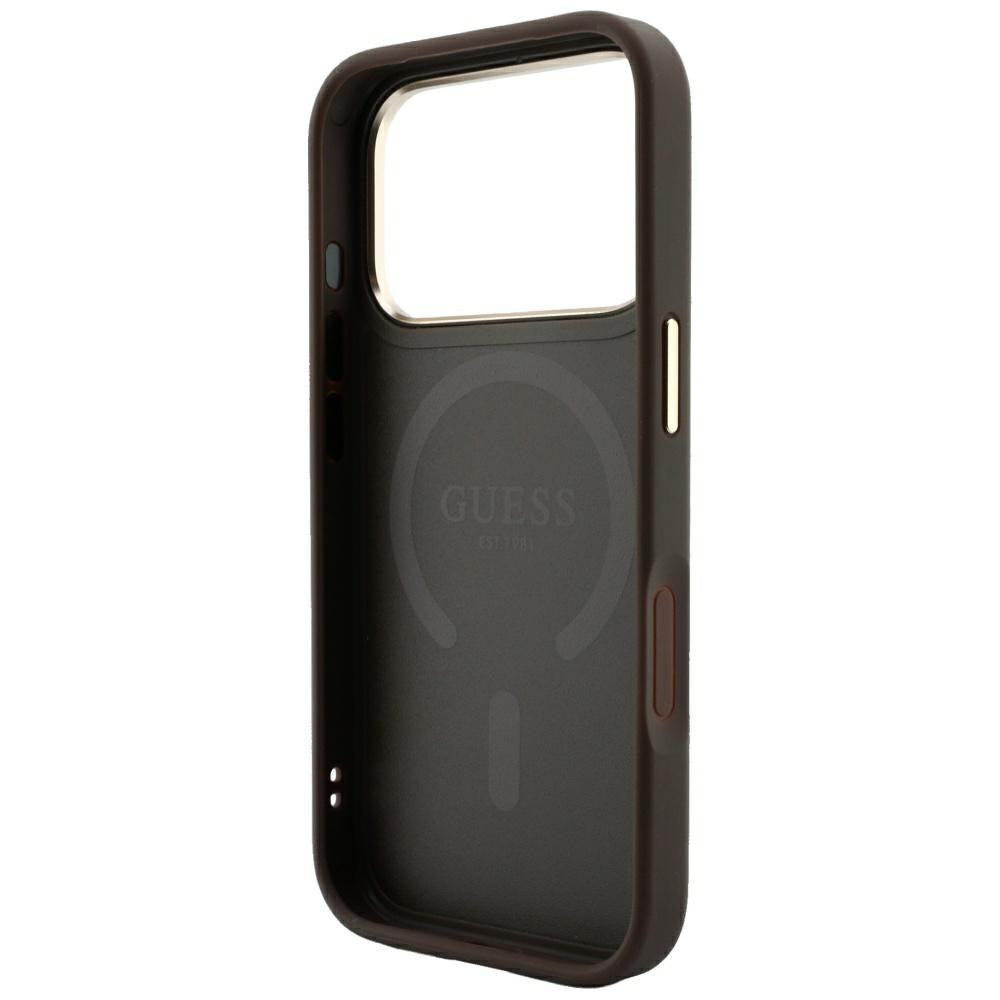 Coque MagSafe pour Apple iPhone 18 Pro / 17 Pro, Guess, 4G Embossed Classic, Marron