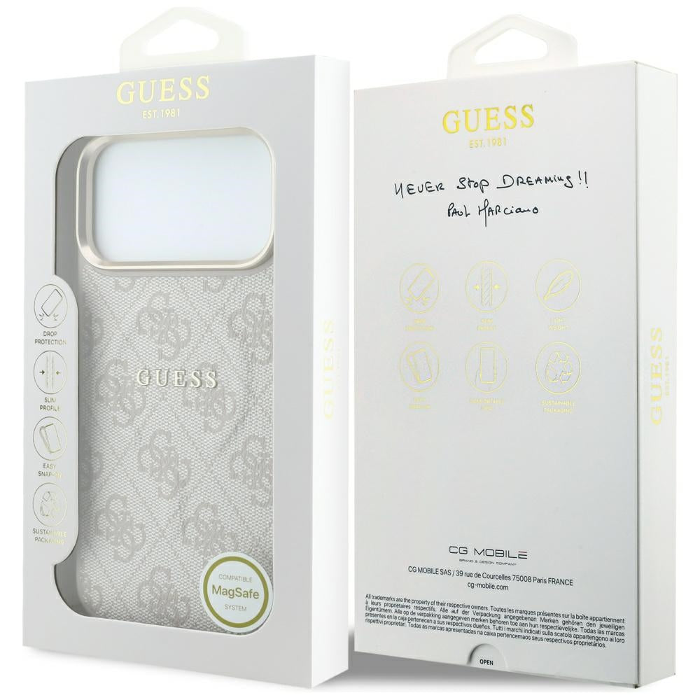 Coque MagSafe pour Apple iPhone 18 Pro / 17 Pro, Guess, 4G Embossed Classic, Rose
