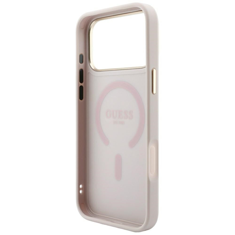 Coque MagSafe pour Apple iPhone 18 Pro / 17 Pro, Guess, 4G Embossed Classic, Rose