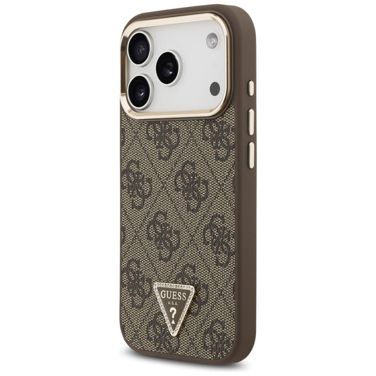 Coque MagSafe pour Apple iPhone 18 Pro / 17 Pro, Guess, Logo Triangle 4G, Marron