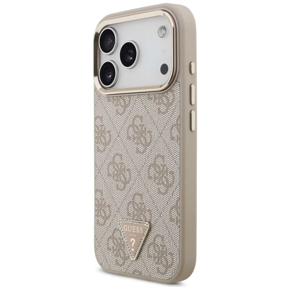Coque MagSafe pour Apple iPhone 18 Pro / 17 Pro, Guess, Logo Triangle 4G, Rose Doré