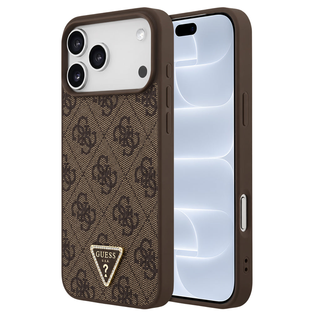 Coque MagSafe pour Apple iPhone 18 Pro / 17 Pro, Guess, 4G Triangle Strass, Marron