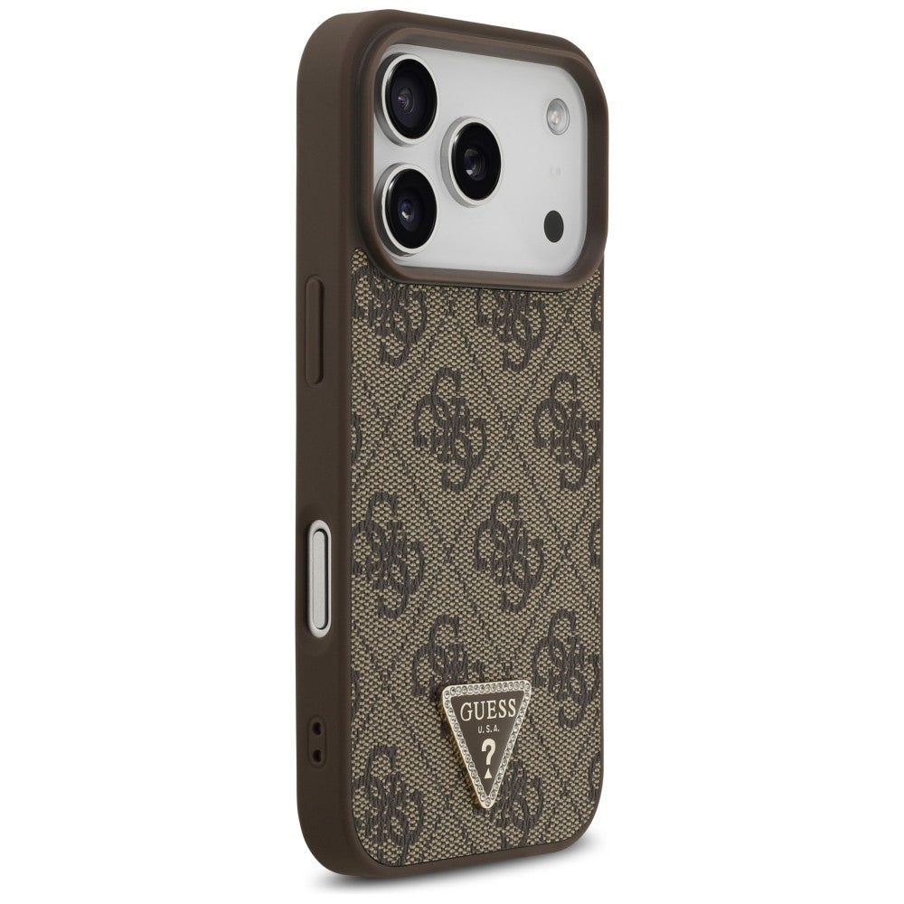 Coque MagSafe pour Apple iPhone 18 Pro / 17 Pro, Guess, 4G Triangle Strass, Marron