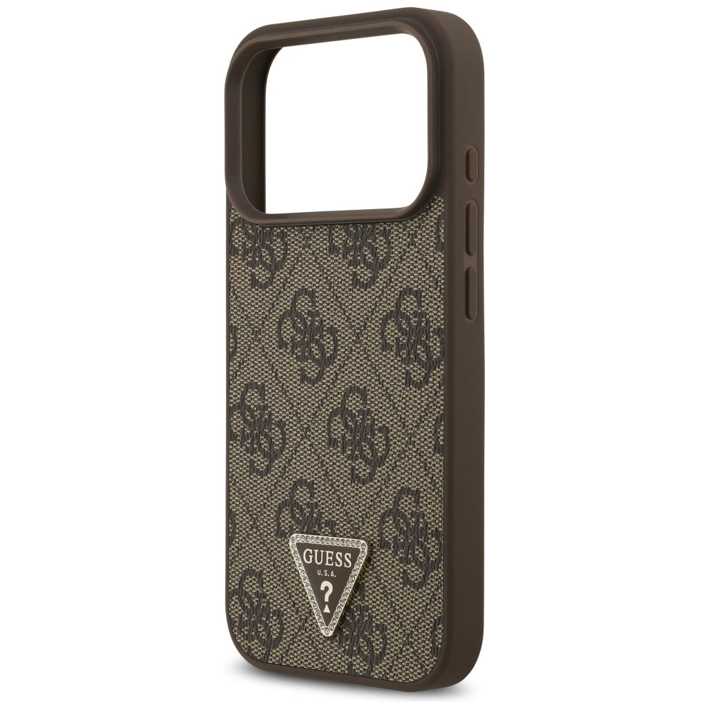 Coque MagSafe pour Apple iPhone 18 Pro / 17 Pro, Guess, 4G Triangle Strass, Marron