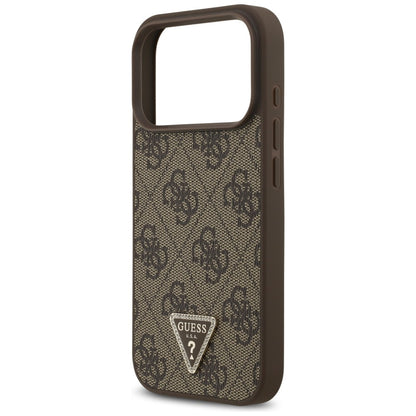 Coque MagSafe pour Apple iPhone 18 Pro / 17 Pro, Guess, 4G Triangle Strass, Marron