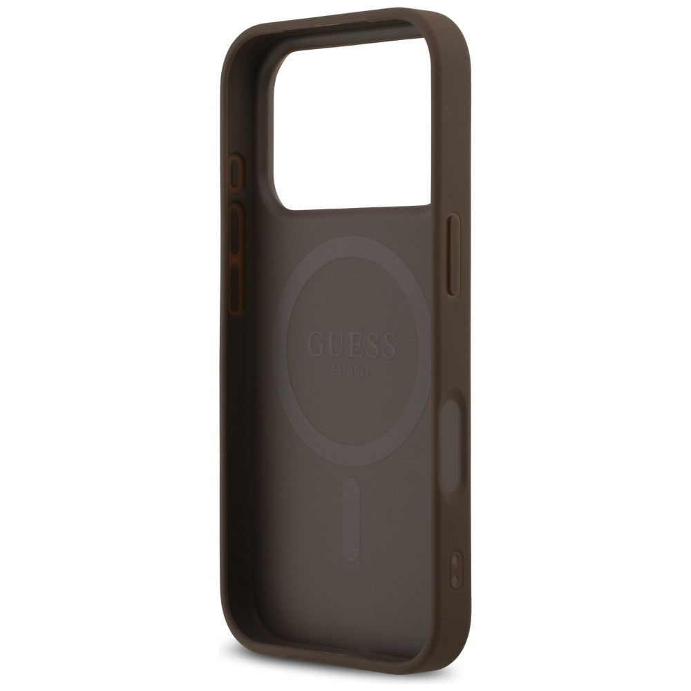 Coque MagSafe pour Apple iPhone 18 Pro / 17 Pro, Guess, 4G Triangle Strass, Marron