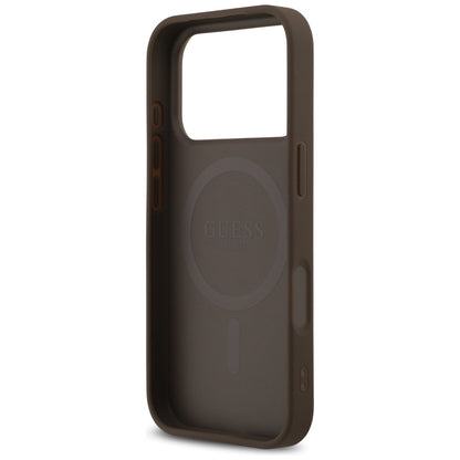 Coque MagSafe pour Apple iPhone 18 Pro / 17 Pro, Guess, 4G Triangle Strass, Marron