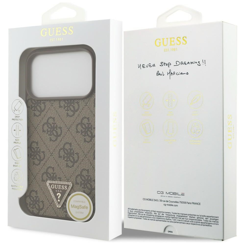 Coque MagSafe pour Apple iPhone 18 Pro / 17 Pro, Guess, 4G Triangle Strass, Marron