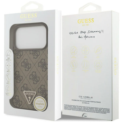 Coque MagSafe pour Apple iPhone 18 Pro / 17 Pro, Guess, 4G Triangle Strass, Marron