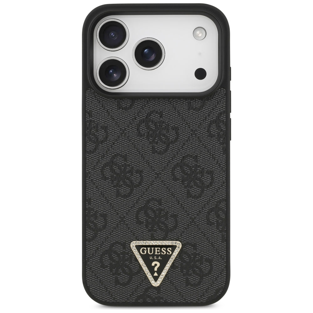 Coque MagSafe pour Apple iPhone 18 Pro / 17 Pro, Guess, 4G Triangle Strass, Noire