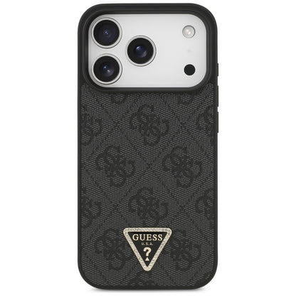 Coque MagSafe pour Apple iPhone 18 Pro / 17 Pro, Guess, 4G Triangle Strass, Noire