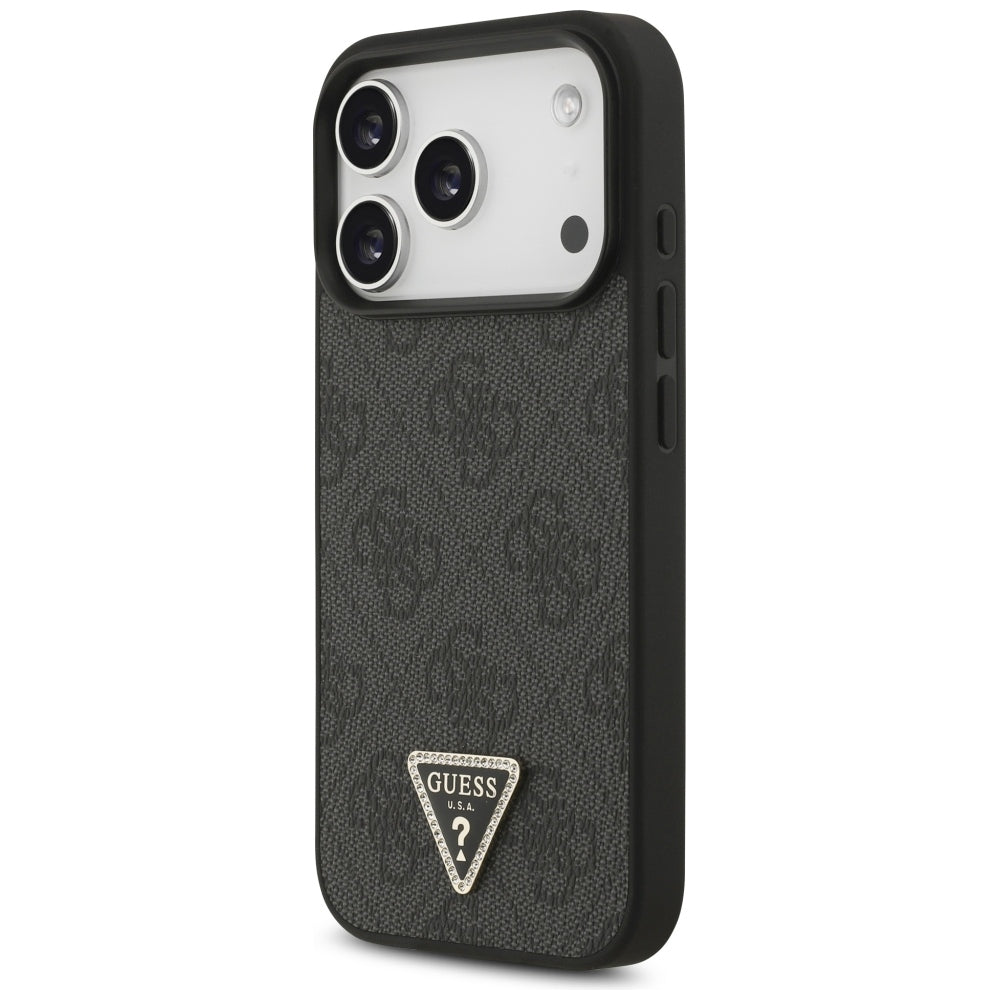 Coque MagSafe pour Apple iPhone 18 Pro / 17 Pro, Guess, 4G Triangle Strass, Noire