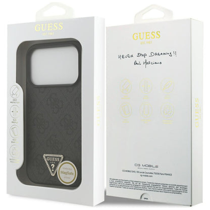 Coque MagSafe pour Apple iPhone 18 Pro / 17 Pro, Guess, 4G Triangle Strass, Noire