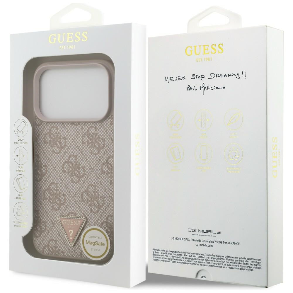 Coque MagSafe pour Apple iPhone 18 Pro / 17 Pro, Guess, 4G Triangle Strass, Rose