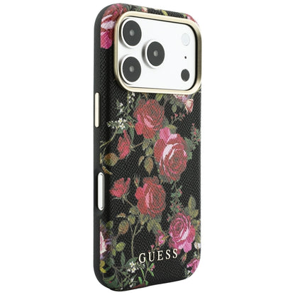 Coque MagSafe pour Apple iPhone 18 Pro / 17 Pro, Guess, Blossom Roses Print, noire