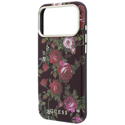 Coque MagSafe pour Apple iPhone 18 Pro / 17 Pro, Guess, Blossom Roses Print, bordeaux