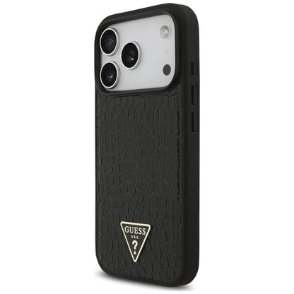 Coque MagSafe pour Apple iPhone 18 Pro / 17 Pro, Guess, Croco Triangle Logo, noire