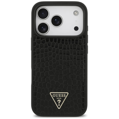 Coque MagSafe pour Apple iPhone 18 Pro / 17 Pro, Guess, Croco Triangle Logo, noire
