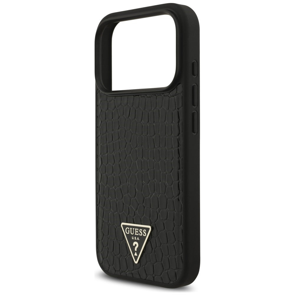 Coque MagSafe pour Apple iPhone 18 Pro / 17 Pro, Guess, Croco Triangle Logo, noire