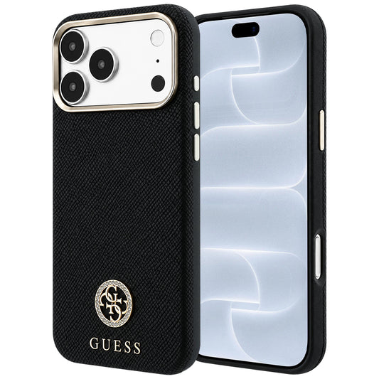 MagSafe Case for Apple iPhone 18 Pro / 17 Pro, Guess, Grained Round Strass Logo, Black