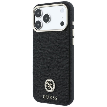 Coque MagSafe pour Apple iPhone 18 Pro / 17 Pro, Guess, Logo Strass Rond Grainé, Noire