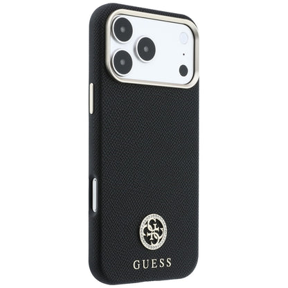 Coque MagSafe pour Apple iPhone 18 Pro / 17 Pro, Guess, Logo Strass Rond Grainé, Noire